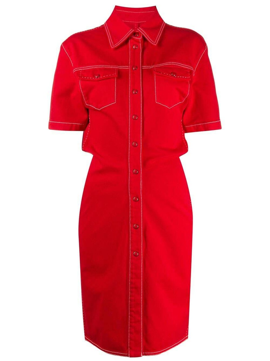 NWT Off-White Authentic Red Denim Shirt Dress Sizes 38 IT/US XS 2 