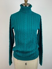 Lands End Women's Long Sleeve Teal Cable Knit Turtleneck Sweater  SMALL 6/8