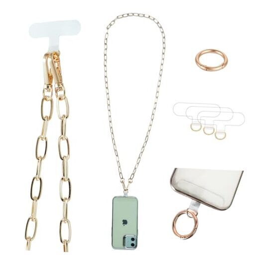 Gold Shoulder Strap Crossbody Phone Lanyard with Chain Charm