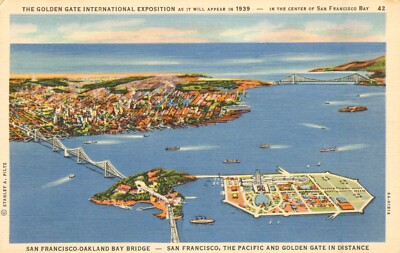 San Francisco Postcard Cal, Rendition of Golden Gate Bridge Prior Opening 1939 N