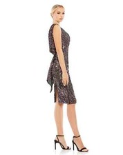 Ieena Mac Duggal Black Rose Sequin Draped Back Cocktail Dress Size 4 $358