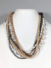 LOFT Bronze Tone Brown Wood Stacked Bead Multi Strand Necklace 20 in