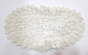 Old 1960's Small 6x10 Oblong White Vintage Handmade Doily