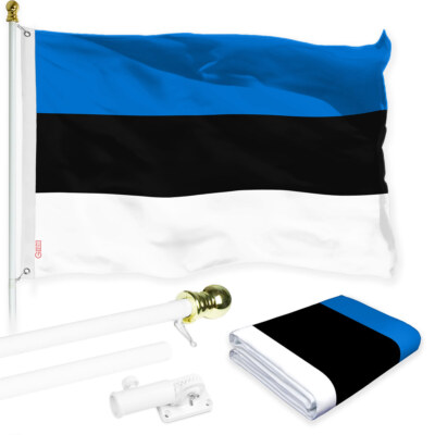 G128 Combo Pack: 6 Ft Flagpole White & Estonia Flag 3x5 Ft Printed 150D Poly