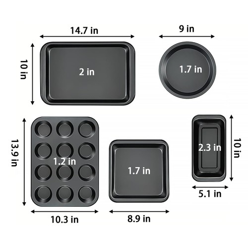 Baking Pans Set 5-Piece Nonstick Bakeware Set with Round/Square Cake Pan Muff... - Picture 4 of 7