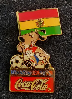 Coca Cola Bolivia World Cup 1994 Lapel Pin Flag Striker the Dog Soccer Ball