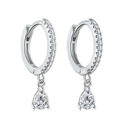 Yk Beauty 925 Silber mit Rhodiumbeschichtung Diamant Reifen Huggie Tropfen Ohrring