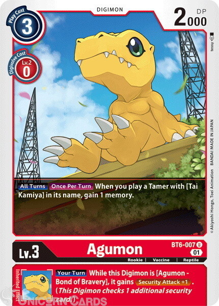 BT6-007 Agumon Uncommon Mint Digimon Card