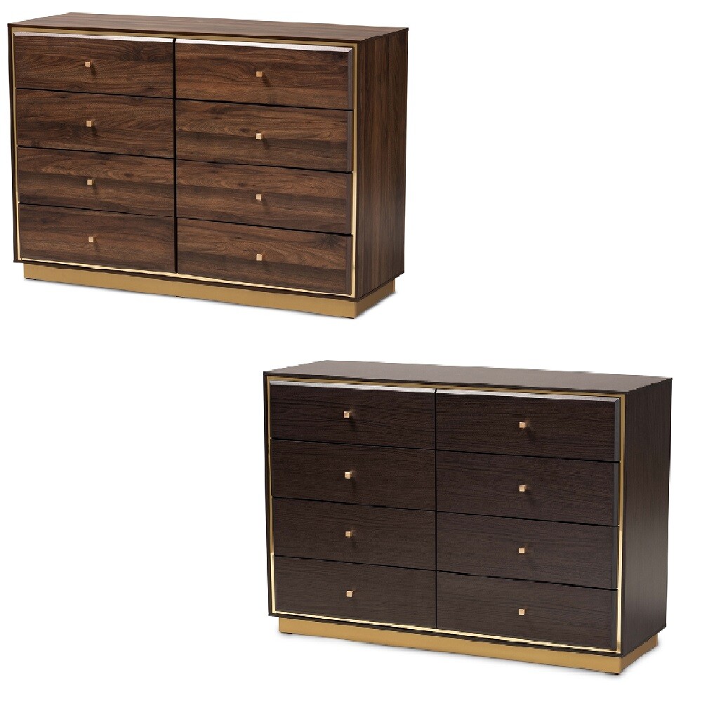 Modern Contemporary Dresser Walnut or Espresso Brown Gold Metal Trim 8  Drawers | eBay