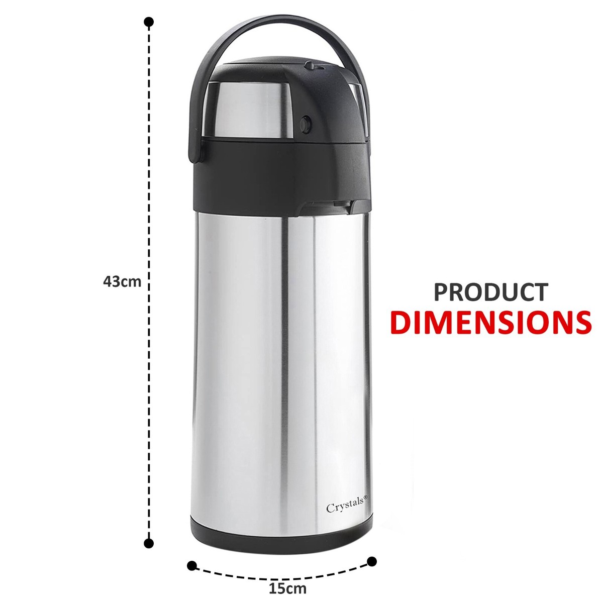 Thermos Air Pot 3 Litres - Isolant Sous Vide, Pompe à Action, Poignée Et Verrou De Sécurité, Inox Argent