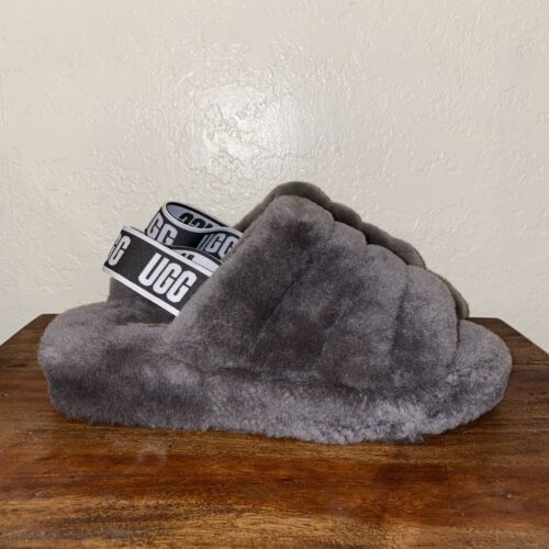 UGG Fluff Yeah Charcoal Gray Slippers Slingback Shoes 7