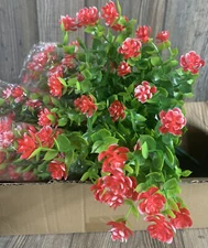 Grunyia 10 Bundles Artificial Fake Flowers Faux Outdoor Plastic Plants Red