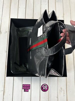 Comme Des Garcons × Gucci Black Web Stripe Paper Plastic PVC Tote