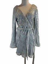 Hello Molly Women’s Size US 8 Silver Sequins Static Memory Mini Dress NWT