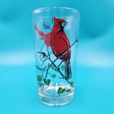 Vintage Boscul Peanut Butter 5" Glass Tumbler CARDINAL Red Bird