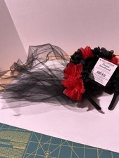 Celebrate Halloween Red Black Flower Headband Costume Accessories With Tulle