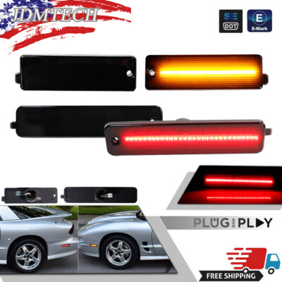 4x Smoke LED Front & Rear Side Marker Lights For 98-02 Pontiac Trans Am Firebird