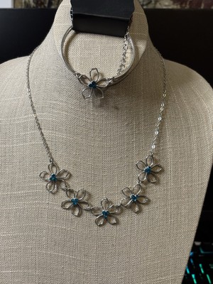 Paparazzi Blue Flower Bracelet Necklace And Earring Set New With Tags