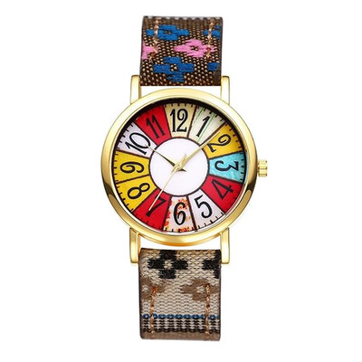 Women's Bohemian Watch Large Numbers Analog Quartz Colorful Roulette Woven Strap