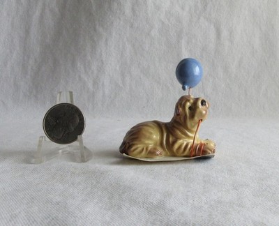 Hagen Renaker Dog Shar Pei tan with blue balloon card # A 2022 Maureen Love