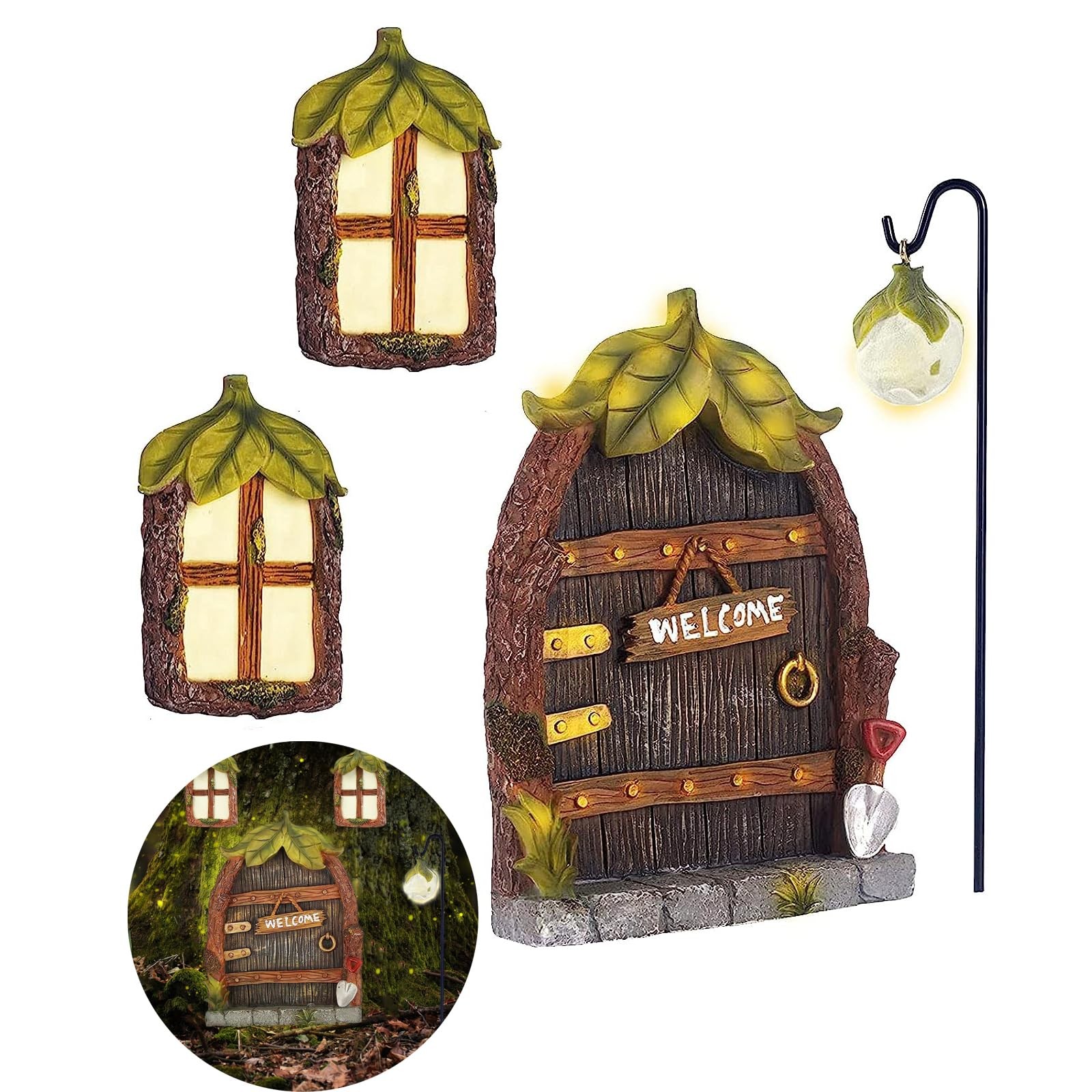 Glow-in-the-Dark Fairy Garden Tree Doors and Windows for Outdoor Decor