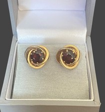 Vintage 9ct Gold Garnet Stud Earrings Tested Mid Century Style