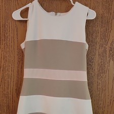 Tommy Hilfiger Women’s 4 White Tan Pink Striped Sheath Knee Dress Zip