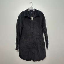 NWT Gap Gray Corduroy Long Sleeve Button Up Shacket Shirt Dress Women’s M Tall