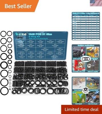 21-Sized Nitrile O-Ring Assortment for Plumbing & Automotive Repairs - 1040 Pcs