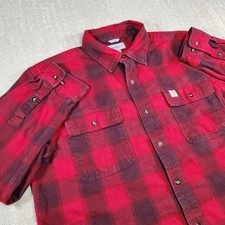 Carhartt Flannel Shirt Men Large Hubbard Original Fit Red Plaid Heavy Cotton