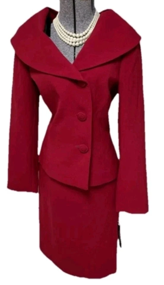 Tahari ASL юбка костюм женщин Sz 20W 2 изделия принцев воротник карьера бизнес красный - Изображение 3 из 4