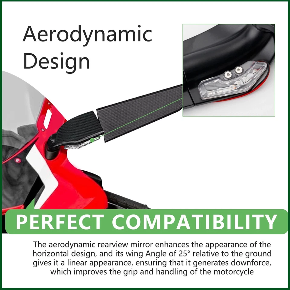 For Suzuki GSXR250R GSXR600 GSXR750 Adjustable Rearview Wind Wing Mirrors Lights Foto 3 de 4