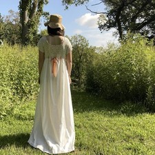 Early 1900s Edwardian Night Gown with Pink Ribbon Ties and Crochet Yoke