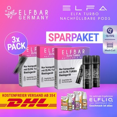 3 x 2er Pack ELFBAR ELFA Refillable Pod Turbo - ELF BAR Leer Pod - 0,8 / 1,1 Ohm