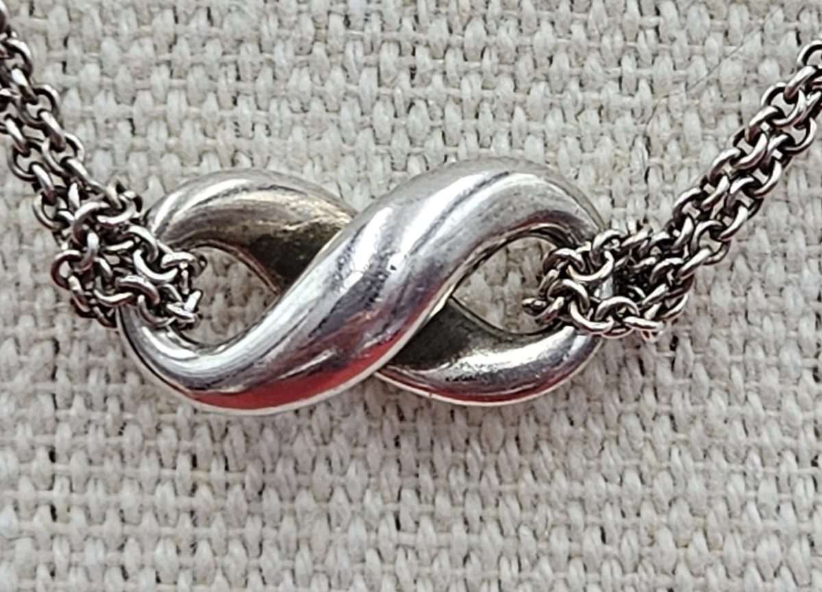 Tiffany & Co Sterling Silver Double Chain Infinity Knot Necklace