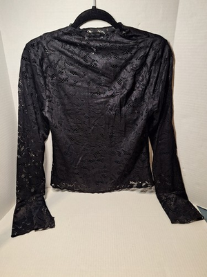 #ad #ad Jessica Simpson Blouse Women#x27;s S Black Crochet Lined Nylon Blend Shimmer $7.50