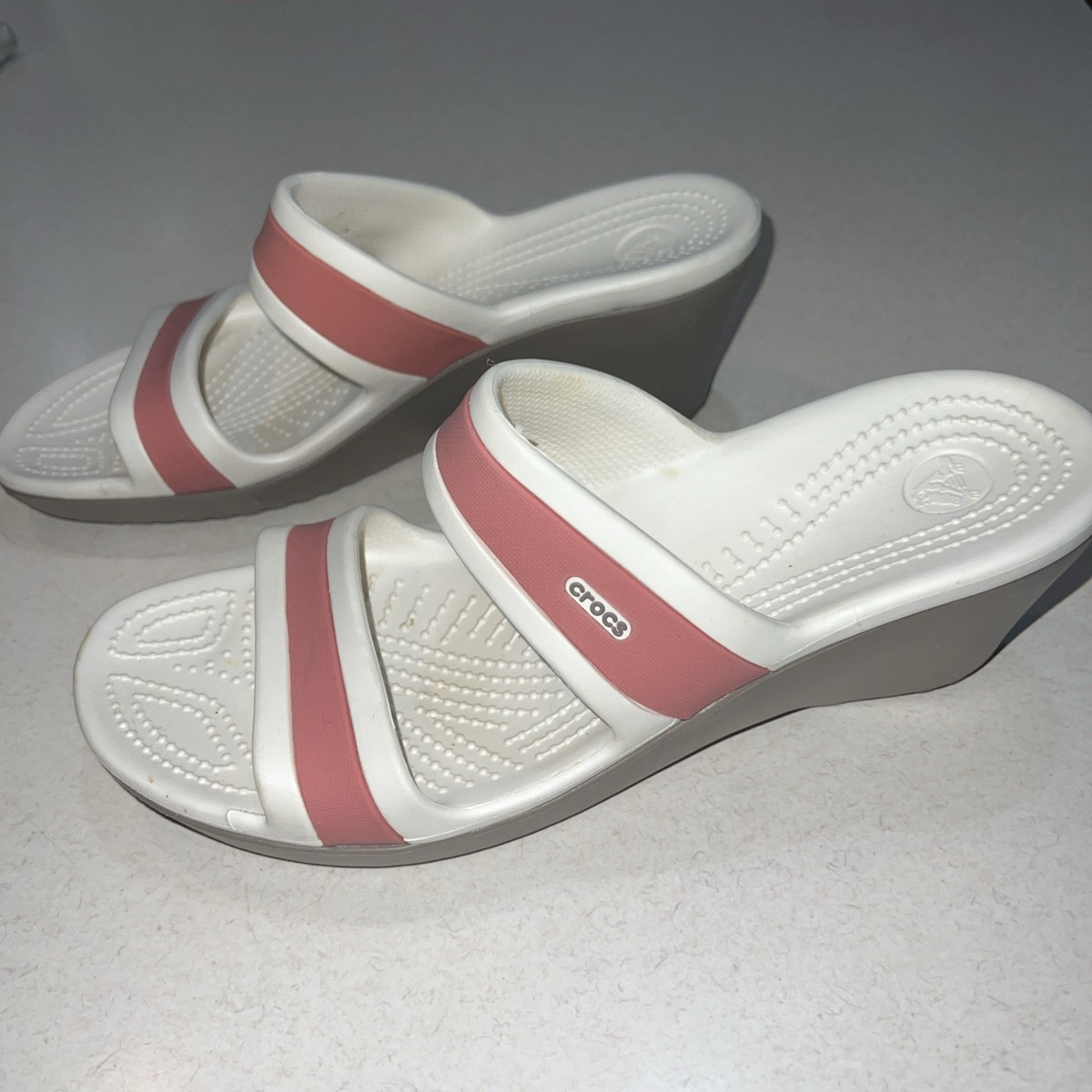 ユウ Crocs Sandals Slides Wedge Pink Double Strap Womens Size 11 | eBay
