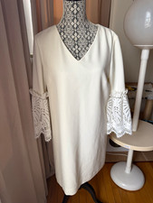 Tahari Arthur S. Levine Ivory V-Neck Shift Lace Bell Sleeve Zip Dress 10