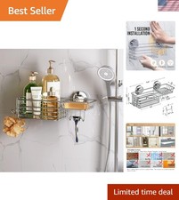 Compact Shower Caddy with Strong Suction, Hooks Soap Holder Modern Silver
