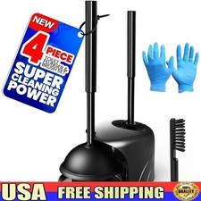 Toilet Brush Plunger Set W/ Gap Brush Cleaning Gloves 2-in-1 Design New