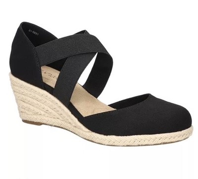 Easy Street Women's Pari Slip-on Espadrille Wedges Sandals - Black Canvas, 8.5 N
