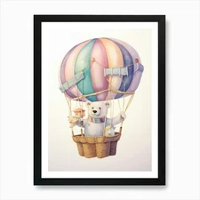 Baby Polar Bear 6 In A Hot Air Ball Framed Wall Art Poster Canvas Print Picture