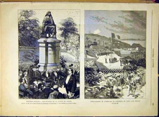 Original Old Antique Print Statue Pascal Clermont-Ferrand Taihiti France 1880