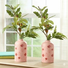 NEW Lot of 2 Becky G & Alejandra 7.6" Pink Flower Ceramic Vases