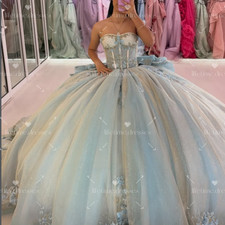 Newest Quinceanera Dresses Sparkling Sweet 15 16 Sky Blue Party Girl's Ball Gown