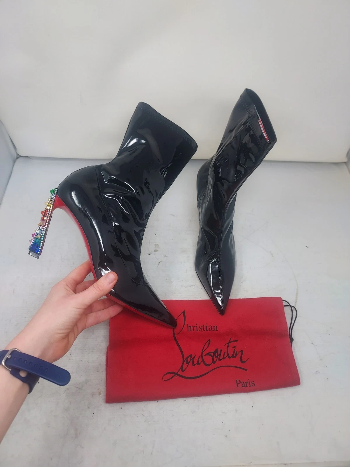 Christian Louboutin — Christian Louboutin EU 38.5 US 8.5 NEW Marvel Black Heel Jewel Cosmic Boot