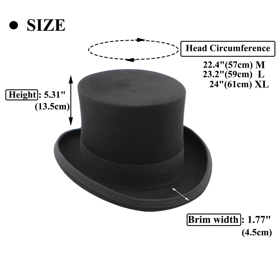 Top Sombreros para Hombres Mujeres Lana Alto Top Sombrero Satinado Forrado Fiesta Vestido Sombrero Negro Para... Foto 4 de 4