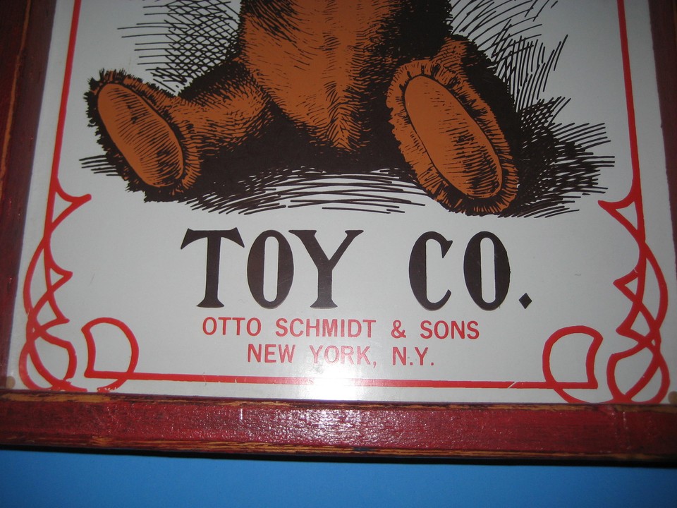 Wood Framed Tin Sign Reproduction Large Red Teddy Bear Toy Co 15.25 X ...