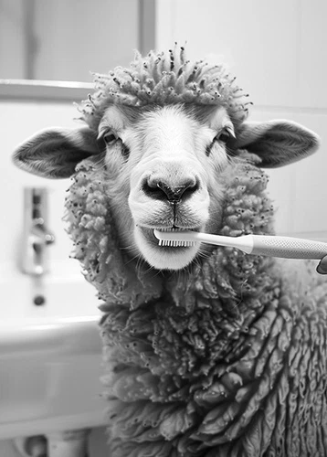 Sheep Brushing Teeth #1 - Cute Funny Bathroom - Poster - Picture 1 of 5