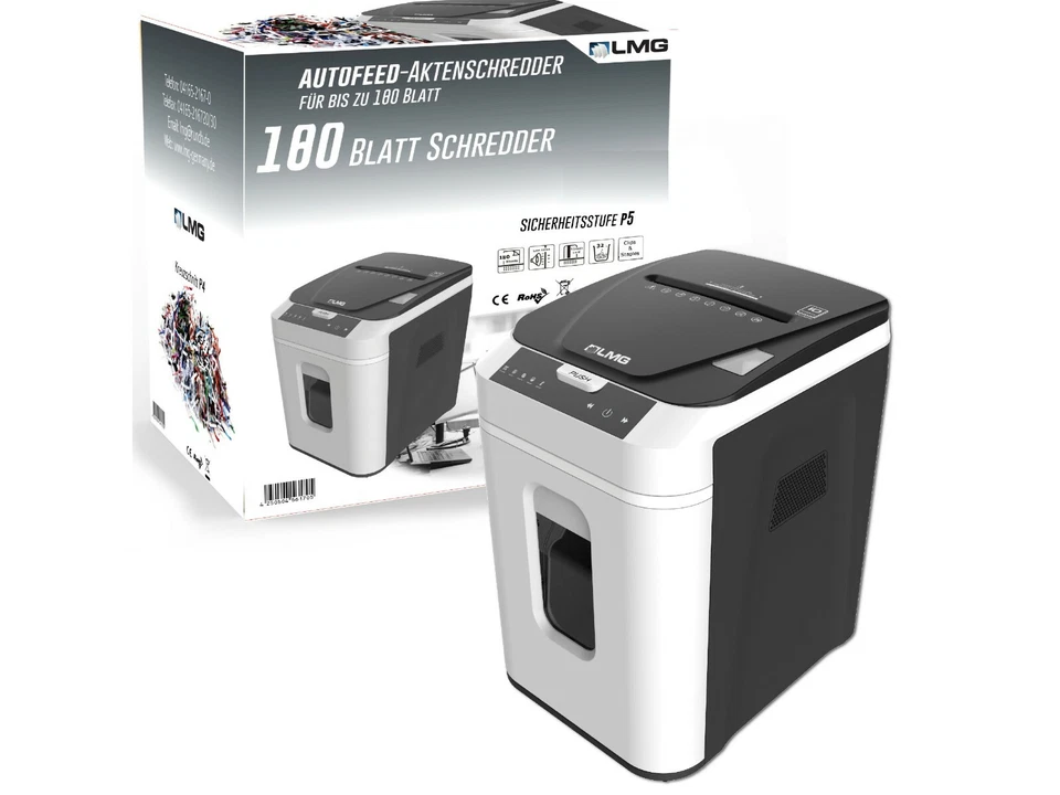 LMG Aktenvernichter P5 Autofeed 180 Blatt gleichzeitig, Kreuzschnitt DEMO